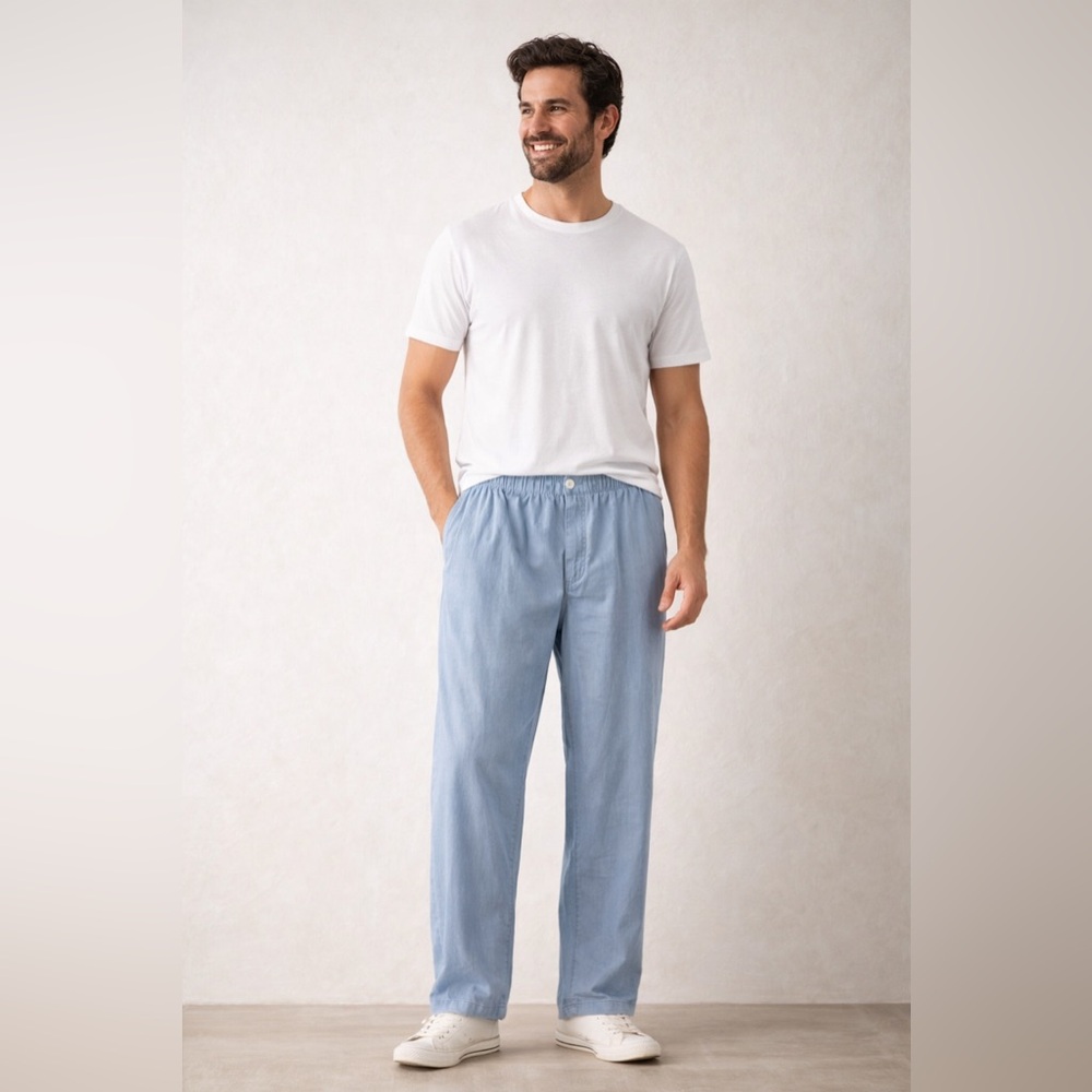 Lands’ End Men’s Pajama Pants Size M Blue 100% Cotton Elastic Waist Lounge